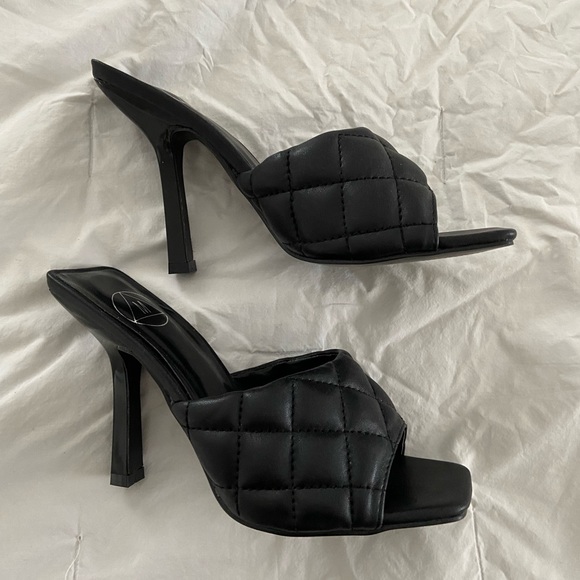 Black Quilted High Heel Mules - Picture 5 of 6